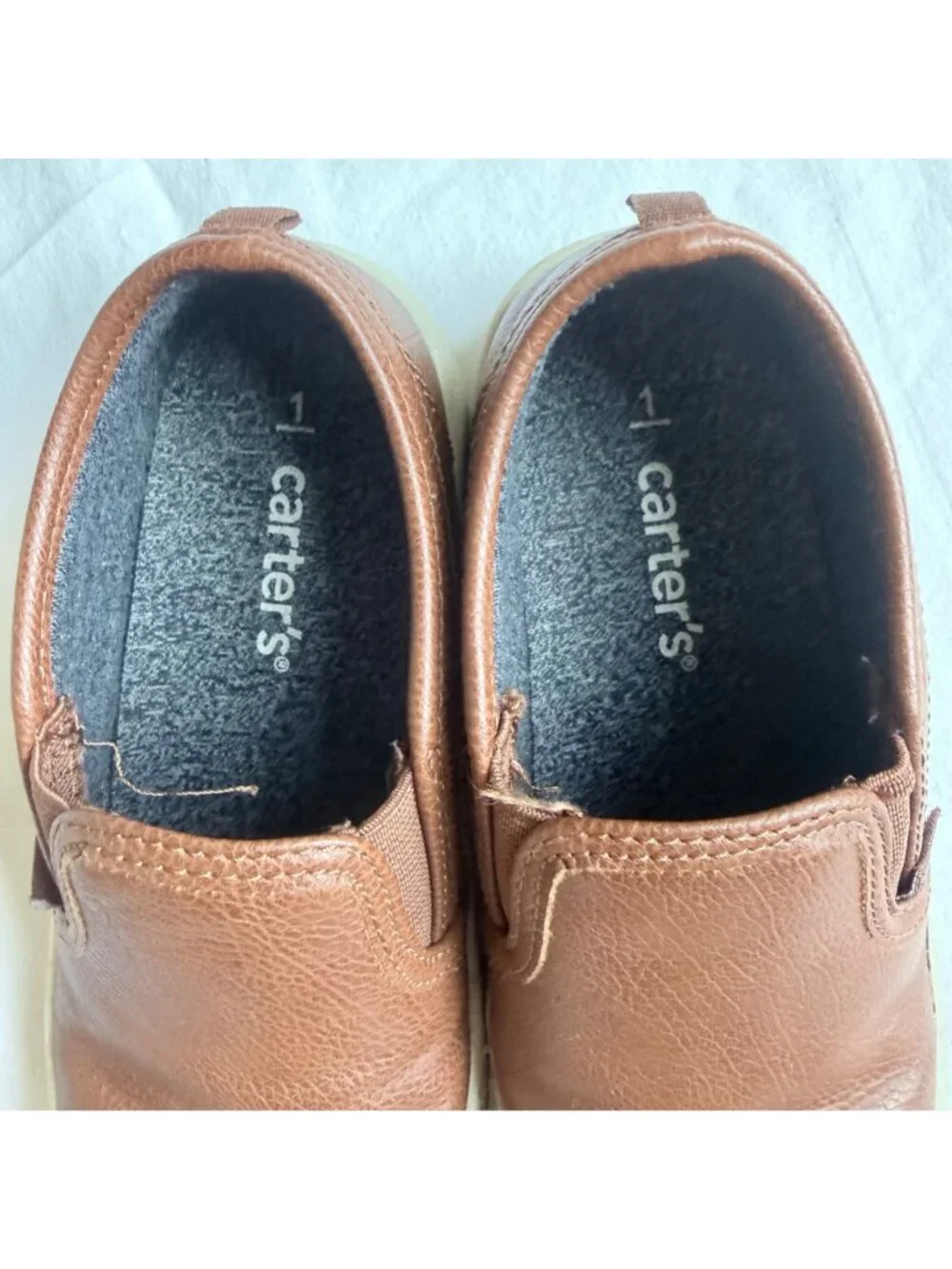 Carters Brown Faux Leather Casual Slip On Sneaker Boys size 1Y
